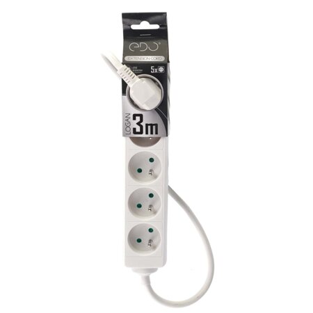 LOGAN White 5-fold portable home extension cord with ground 3m EDO777558